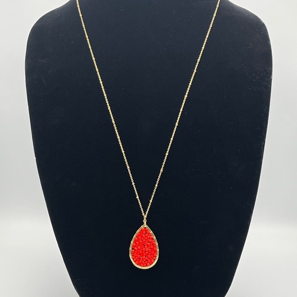 Jewelry - Red Teardrop Pendant Necklace – Bold Statement Style, Gold Tone Chain